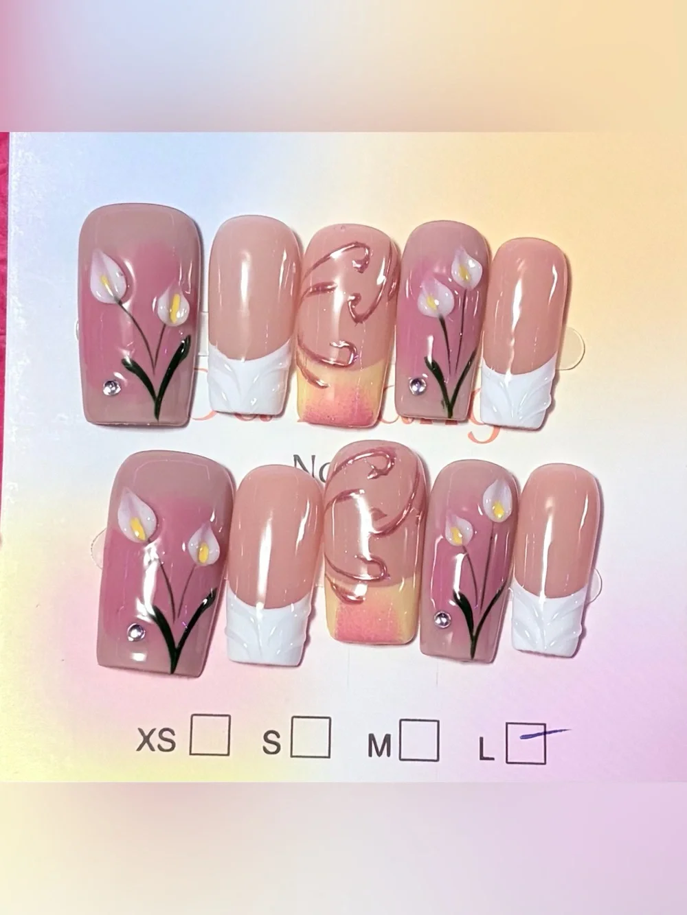 Pink Floral Press-On Nail Set - Brand